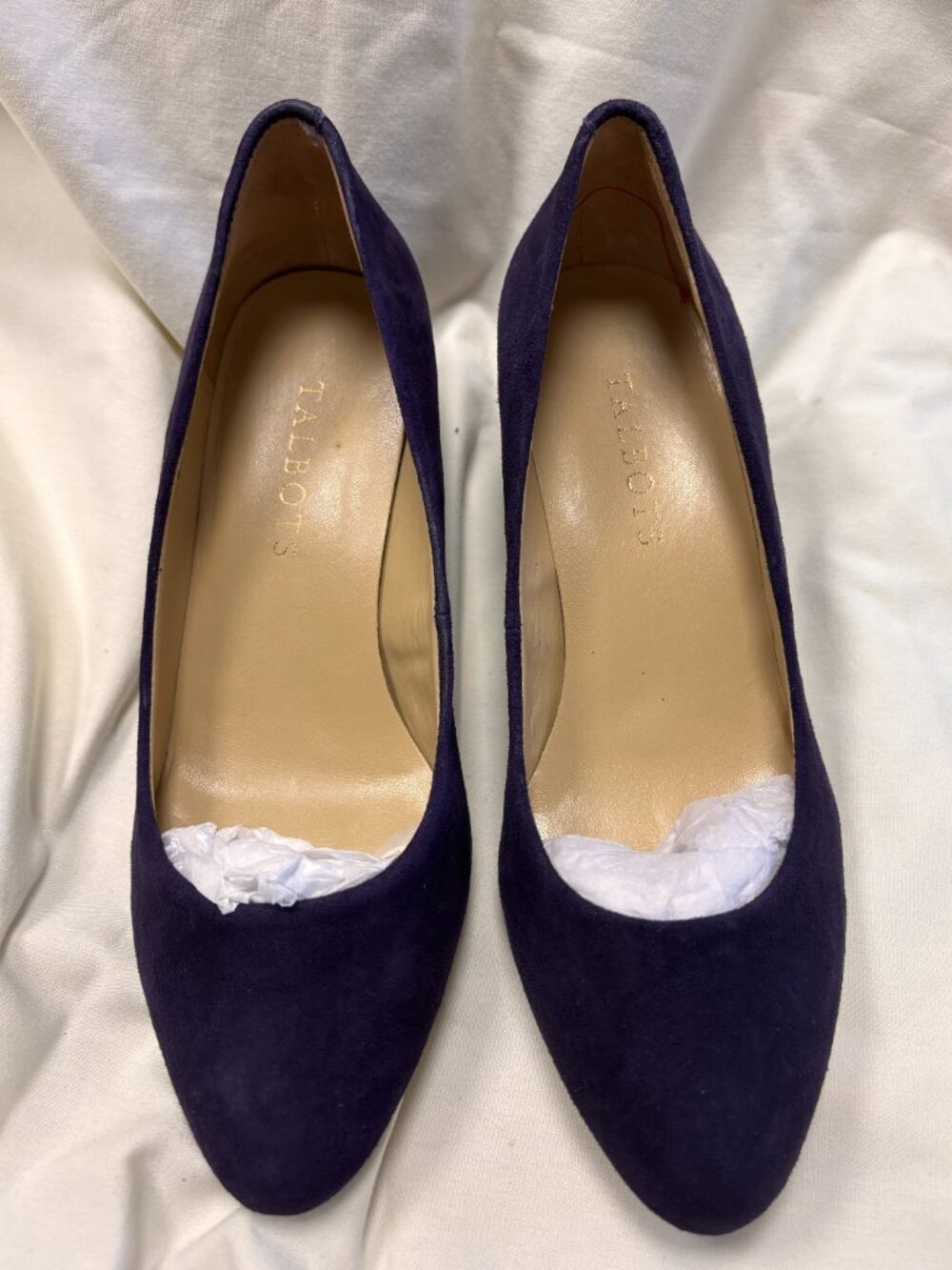 Talbots Black Currant Purple Suede Wedge Pumps Women's 6W Wide NWB Low Heel Shoe